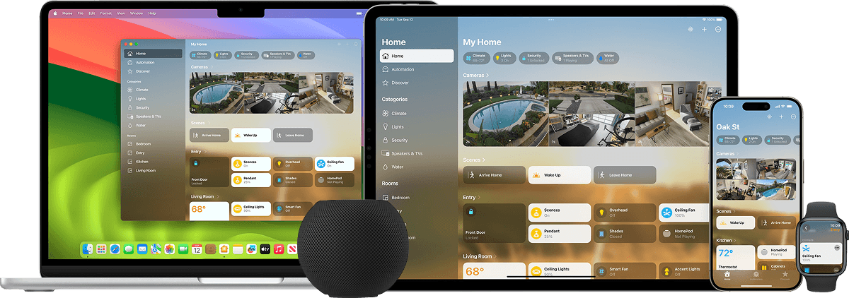 Apple Home chạy đồng bộ trên MacBook, iPad, iPhone, Apple Watch và HomePod mini